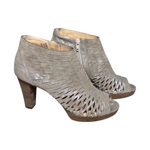 PAUL GREEN Tacey Metallic Perforated Leather Peep Toe Ankle Booties | 8 (UK 5.5)